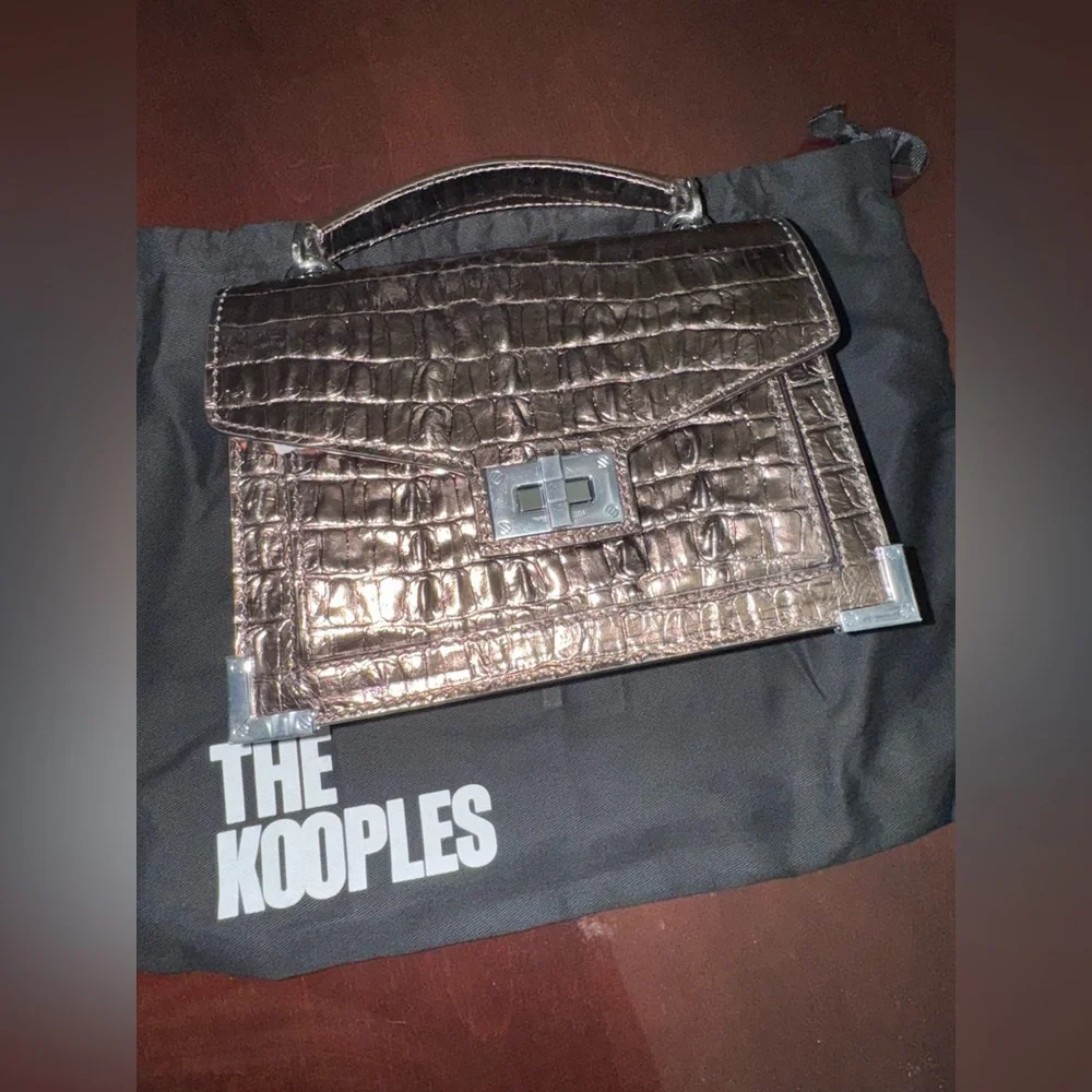 NWT- The Kooples Emily Metallic Crocodile Embossed Handbag